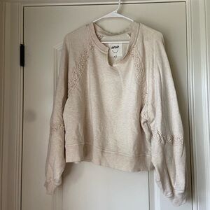 Aerie Hey Crochet Sweatshirt Cream